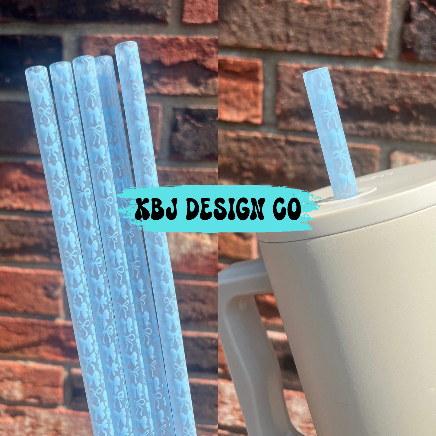 Blue Bows 40oz Straw