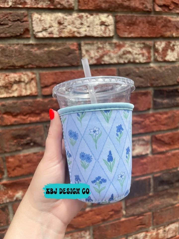 Blue Floral Diamond Cold Cup Sleeve