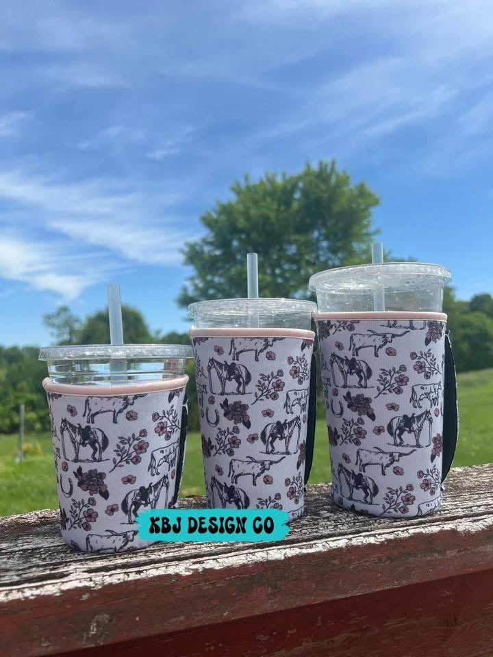 Western Floral Cold Cup Sleeve (with handle)