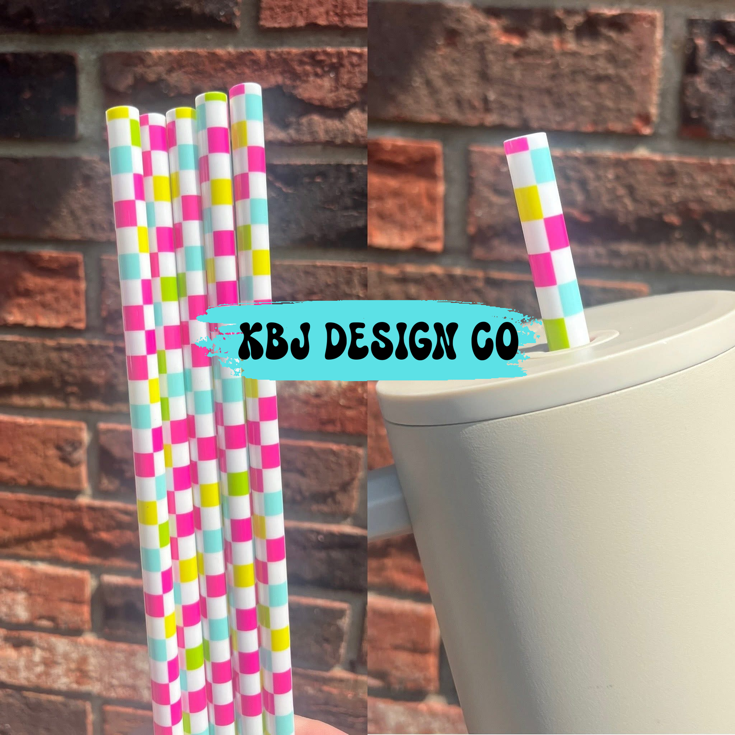 Neon Checkered 40oz Straw