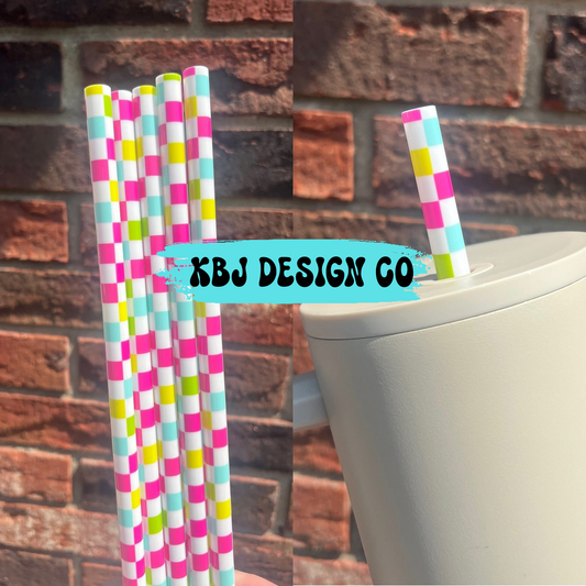 Neon Checkered 40oz Straw
