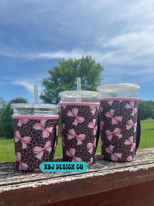 Leopard Bow Cold Cup Sleeve (with handle)