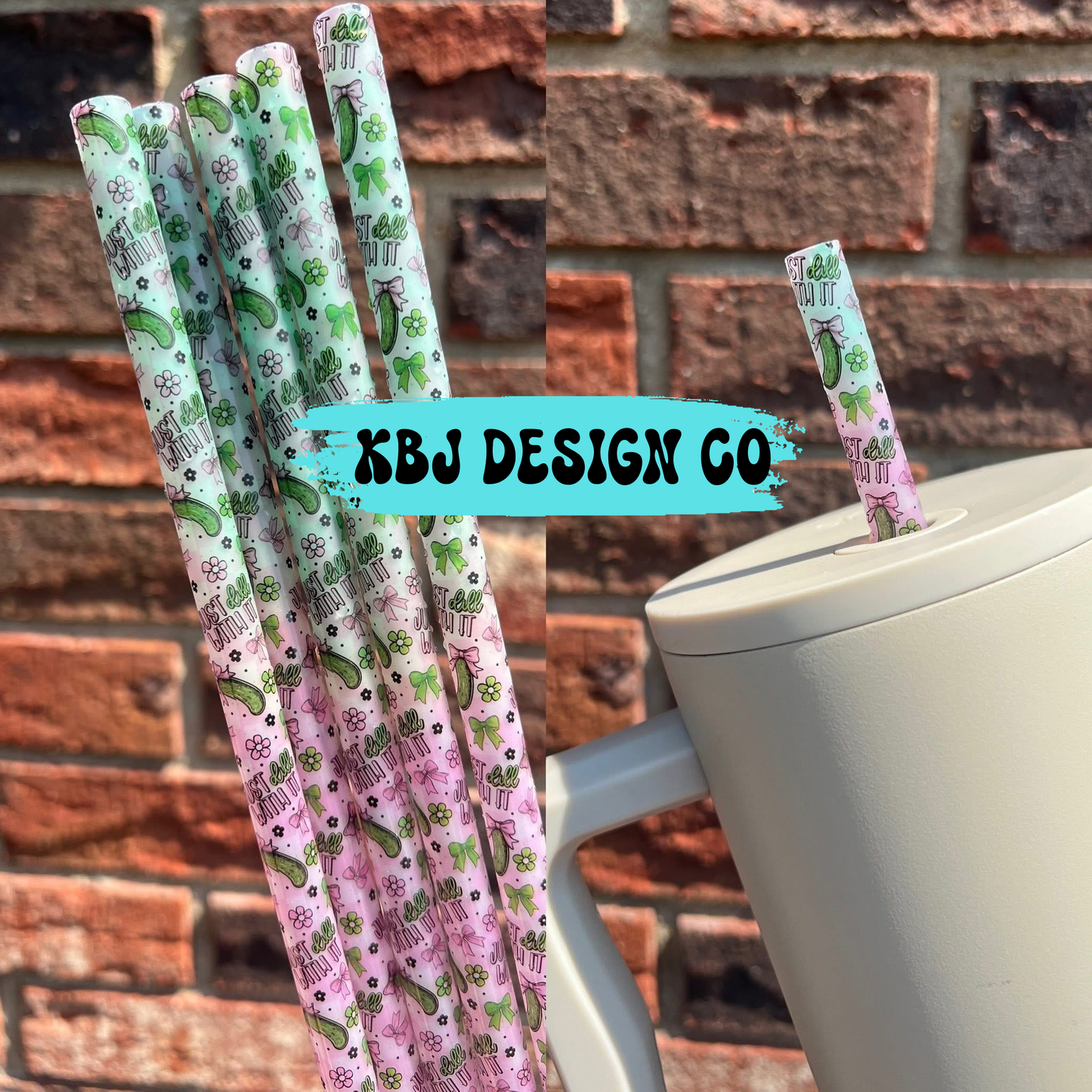 Pickles Color Changing Green & Pink 40oz Straw