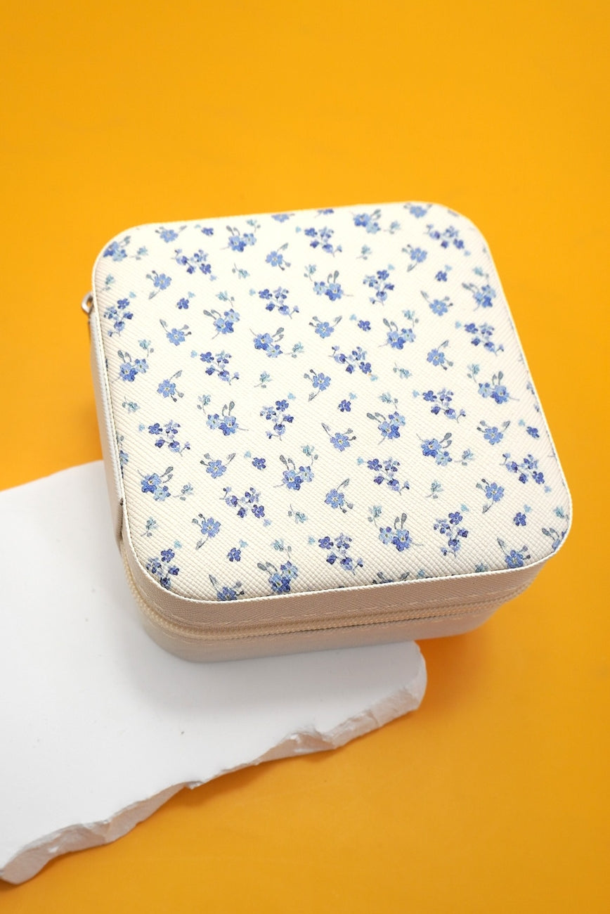 Blue Dainty Floral Jewelry Case
