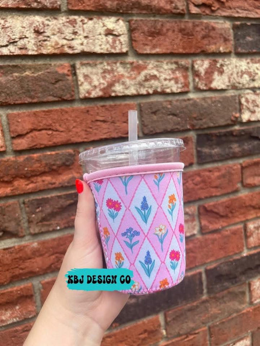 Pink Floral Diamond Cold Cup Sleeve