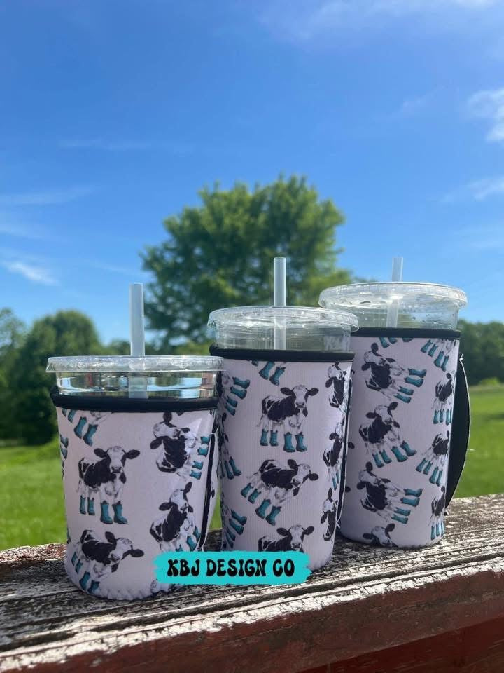 Cows in Rainboots Cold Cup Sleeve (with handle)