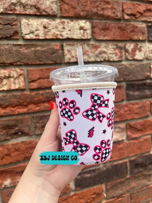 Checkered Paw Prints Cold Cup Sleeve