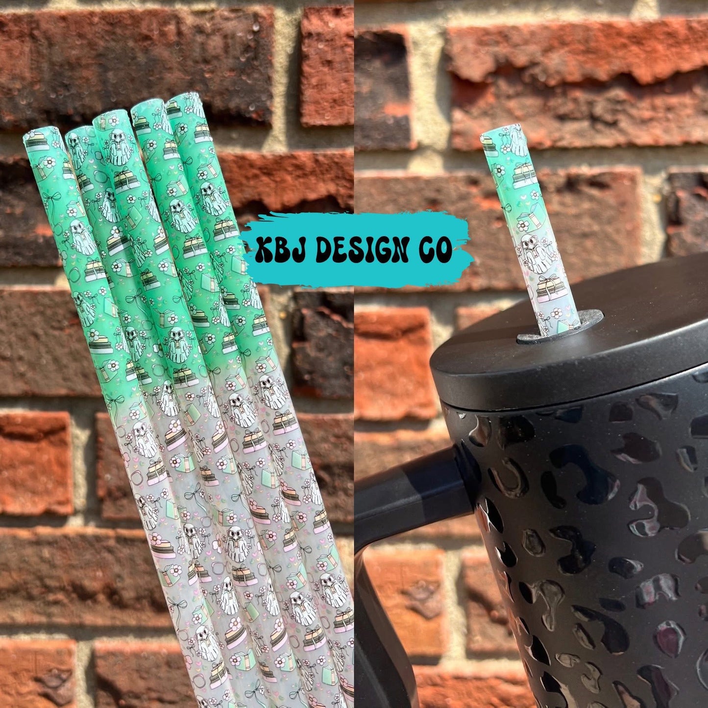 Ghostie Color Changing Green 40oz Straw