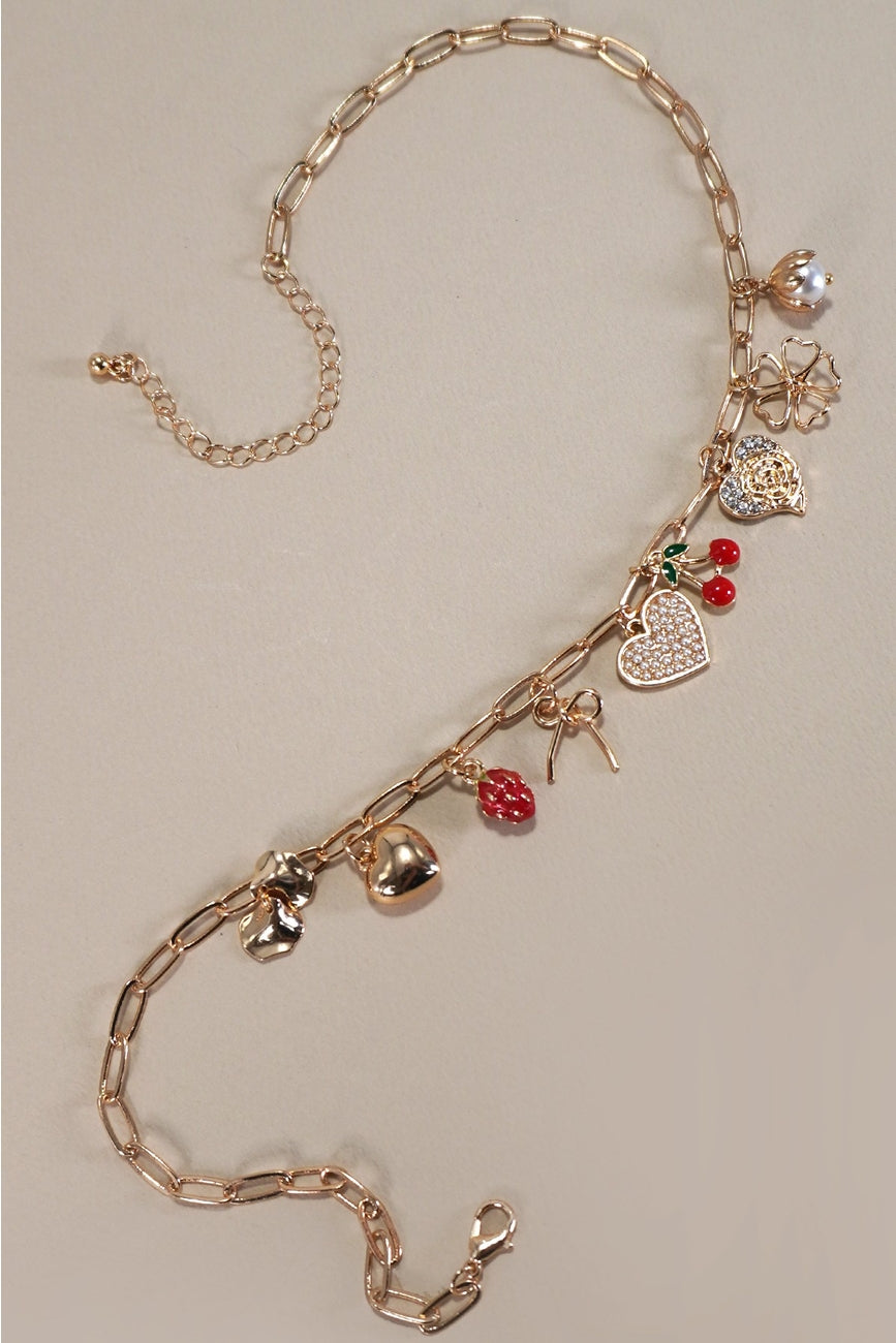 Cherry Bow Heart Charm Necklace