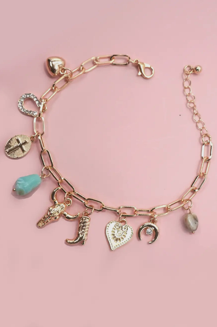 Charm Bracelet - Western Boot Bullhead Stone