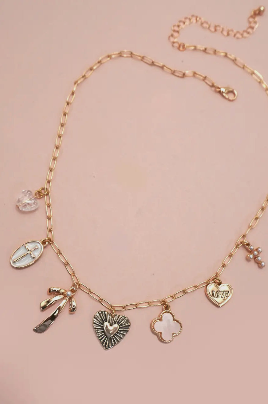 Charm Necklace - Bow Cross Heart