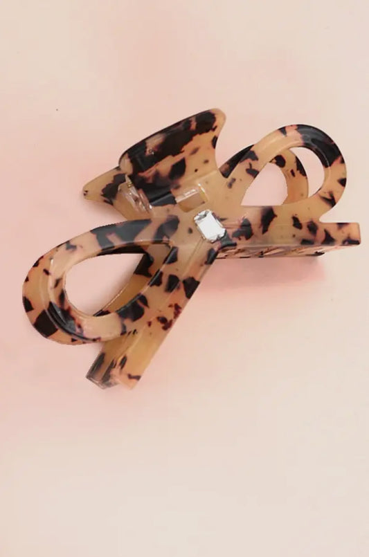 Large Bow Rhinestone Hair Claw Clip - Tortoise