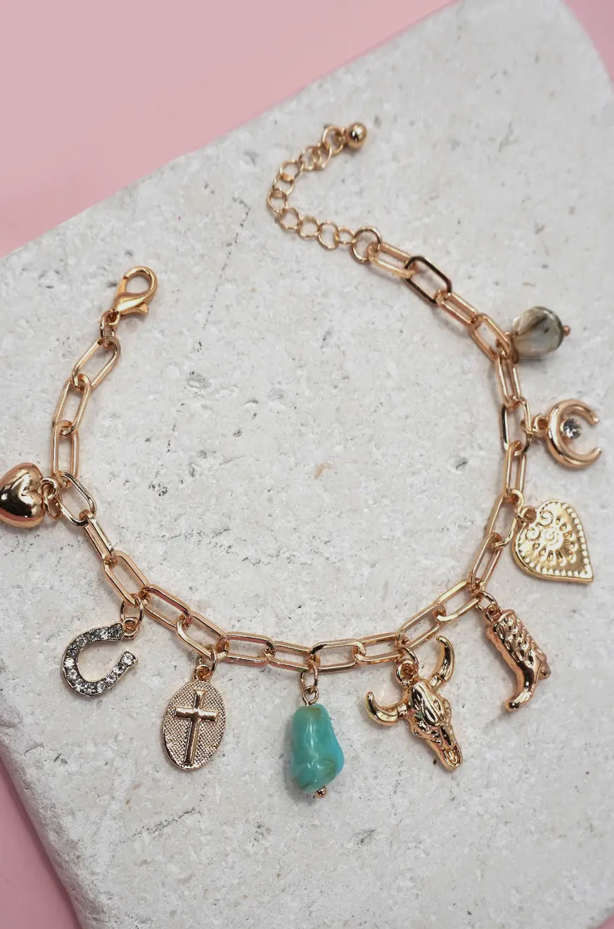 Charm Bracelet - Western Boot Bullhead Stone