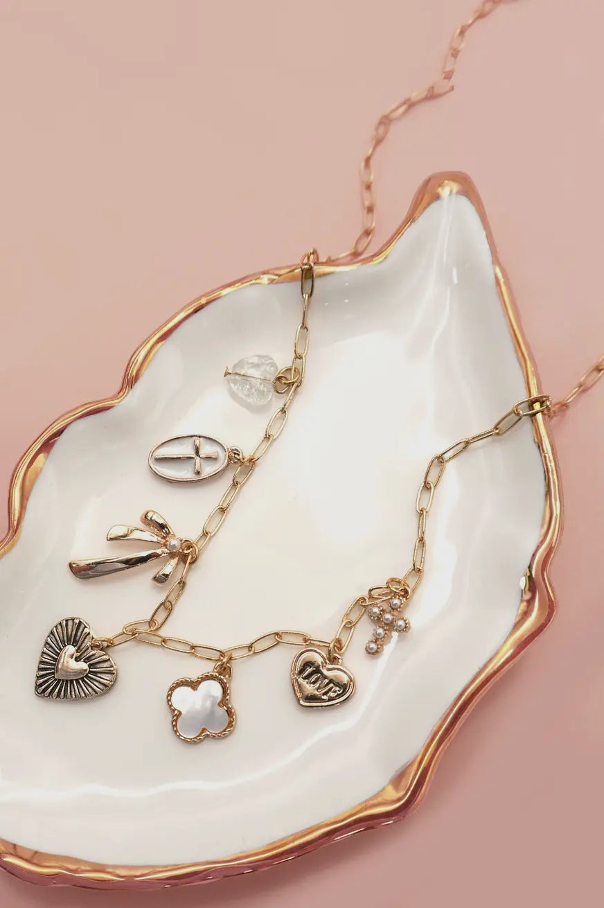 Charm Necklace - Bow Cross Heart