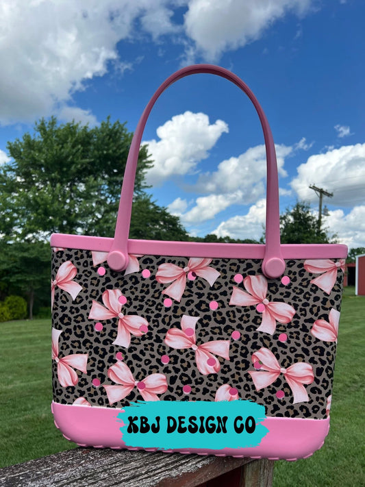 Leopard Bows -  Large EVA Beach Tote