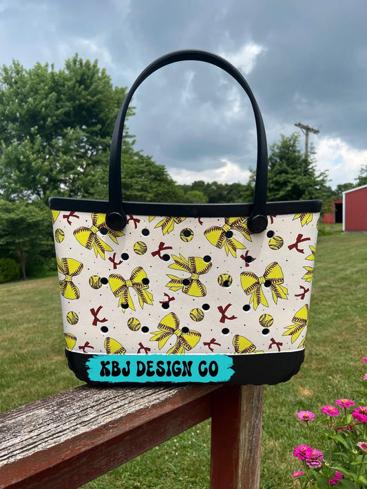 Softball Bows -  Large EVA Beach Tote