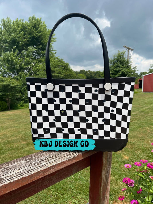 Black Checkered - Large EVA Beach Tote