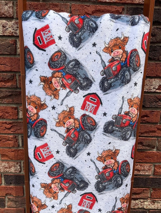 Red Tractor Highland Cow Blanket