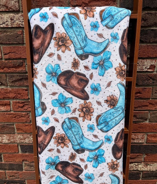 Teal Cowgirl Boots Blanket